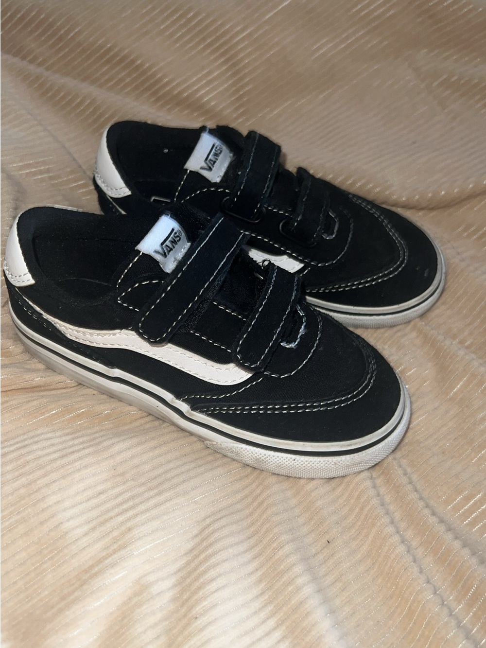 Vans Kids Black and White Velcro Skate Sneakers - Picture 2 of 3